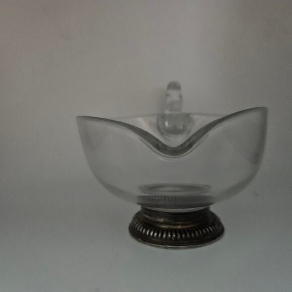 Vintage Glass Gravy Boat w/ Sterling Silver Weighted Base Handle Spout Sauce - Picture 4 of 6